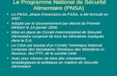 Le Programme National de Sécurité Alimentaire (PNSA) Le PNSA, phase dextension du PSSA, a été formulé en 2007. Adopté par le Gouvernement par décret du.