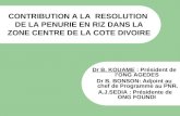 CONTRIBUTION A LA RESOLUTION DE LA PENURIE EN RIZ DANS LA ZONE CENTRE DE LA COTE DIVOIRE Dr B. KOUAME : Président de lONG AGEDES Dr B. BONSON: Adjoint.