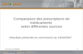 Commission du 13/03/2007 1 Résultats présentés en commission du 13/03/2007 Comparaison des prescriptions de médicaments selon différentes sources.