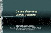 Carnets de lectures carnets décritures Claire Doquet-Lacoste Université de Bretagne Occidentale, Item CNRS UMR 8132 Recherche INRP Apprendre à écrire.