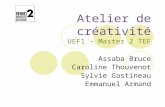 Atelier de créativité UEF1 – Master 2 TEF Assaba Bruce Caroline Thouvenot Sylvie Gastineau Emmanuel Armand.