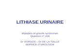LITHIASE URINAIRE Maladies et grands syndromes Question n° 259 Dr VORDOS – Dr DE LA TAILLE SERVICE DUROLOGIE.