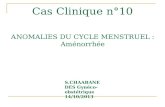 Cas Clinique n°10 ANOMALIES DU CYCLE MENSTRUEL : Aménorrhée S.CHAABANE DES Gynéco-obstétrique 14/10/2013.