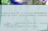 Étude dune TPC à lecture MICROMEGAS pour le futur collisionneur linéaire P. Colas, Y. Giomataris, J. Martin, A. Olivier (DAPNIA Saclay) J. Jeanjean, V.