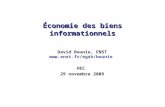 Économie des biens informationnels David Bounie, ENST  HEC 29 novembre 2005.