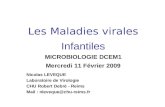 Les Maladies virales Infantiles MICROBIOLOGIE DCEM1 Mercredi 11 Février 2009 Nicolas LEVEQUE Laboratoire de Virologie CHU Robert Debré - Reims Mail : nleveque@chu-reims.fr.