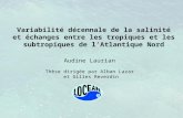 Audine Laurian Thèse dirigée par Alban Lazar et Gilles Reverdin Variabilité décennale de la salinité et échanges entre les tropiques et les subtropiques.