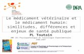 1 Le médicament vétérinaire et le médicament humain: similitudes, différences et enjeux de santé publique PL Toutain UMR 181 Physiopathologie et Toxicologie.
