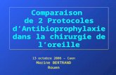 Comparaison de 2 Protocoles dAntibioprophylaxie dans la chirurgie de loreille 13 octobre 2006 – Caen Marine BERTRAND Rouen.