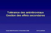 Tolérance des antirétroviraux Gestion des effets secondaires Cours IMEA/Fournier 14 Novembre 2006 Dr R.Landman.
