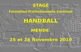STAGE Formation Professionnelle Continue HANDBALL MENDE 25 et 26 Novembre 2010.