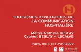 TROISIÈMES RENCONTRES DE LA COMMUNICATION HOSPITALIÈRE Maître Nathalie BESLAY Cabinet BESLAY + LECALVE Paris, les 6 et 7 avril 2009.