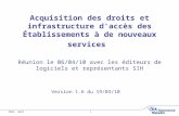 MARS 2010 1 Acquisition des droits et infrastructure d'accès des Établissements à de nouveaux services Réunion le 06/04/10 avec les éditeurs de logiciels.