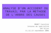 ANALYSE DUN ACCIDENT DU TRAVAIL PAR LA METHODE DE LARBRE DES CAUSES MANET Caroline Interne de spécialité JDV Dijon 11,12,13 septembre 2006.