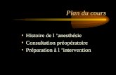 Plan du cours Histoire de l anesthésie Consultation préopératoire Préparation à l intervention.