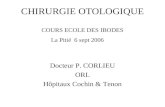 CHIRURGIE OTOLOGIQUE COURS ECOLE DES IBODES La Pitié 6 sept 2006 Docteur P. CORLIEU ORL Hôpitaux Cochin & Tenon.