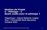 1 Gestion de Projet 5 - Pilotage – 2 Quels outils pour le pilotage ? Préparé par : Gérard Battarel, Angles Pour : lUniversité René Descartes Octobre 2005.