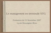 Le management en terminale STG Formation du 19 Novembre 2007 Lycée Dessaignes-Blois.