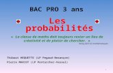 1 BAC PRO 3 ans Les probabilités Thibaut HEQUETTE (LP Pegaud-Besançon) Pierre MARIOT (LP Pontarcher-Vesoul) « La classe de maths doit toujours rester un.