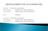 DEROULEMENT DE LA FORMATION 9h-10h Réunion plénière 10h-11h30 Visite des laboratoires 11h30-12h Réponses aux questions 12h Repas 14h-15h Réunion plénière.