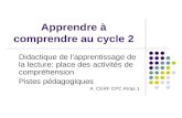 Apprendre à comprendre au cycle 2 Didactique de lapprentissage de la lecture: place des activités de compréhension Pistes pédagogiques A. CERF CPC Arras.