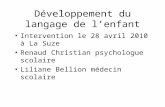 Développement du langage de lenfant Intervention le 28 avril 2010 à La Suze Renaud Christian psychologue scolaire Liliane Bellion médecin scolaire.