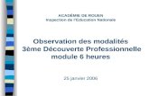 ACADÉMIE DE ROUEN Inspection de lEducation Nationale Observation des modalités 3ème Découverte Professionnelle module 6 heures 25 janvier 2006.