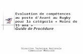 Evaluation de compétences au poste dAvant au Rugby pour la catégorie « Moins de 15 ans » Direction Technique Nationale Commission Médicale Guide de Procédure.