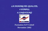 LA DEMARCHE QUALITE, 6 ETAPES, 6 CONDITIONS Formation IUT Créteil Novembre 2002.