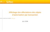 S i f a c Système dInformation Financier Analytique et Comptable Sifac Affichage des affectations des objets dautorisation par transaction Juin 2008.