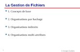 Georges Gardarin 1 La Gestion de Fichiers l 1. Concepts de base l 2. Organisations par hachage l 3. Organisations indexées l 4. Organisations multi-attributs.