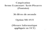 Coopération ferme Ecancourt / lycée Pissarro (Pontoise) 36 élèves de seconde Option MI-SVT (Mesure Informatique appliquée en SVT) 1.