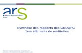 ARS Alsace - Direction de la stratégie, de la qualité et de la performance - Pôle relations avec les usagers, contrôle et qualité Synthèse des rapports.