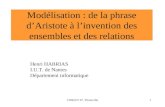 CNRIUT 07, Thionville1 Modélisation : de la phrase dAristote à linvention des ensembles et des relations Henri HABRIAS I.U.T. de Nantes Département informatique.