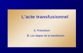 Lacte transfusionnel A. Préambule B. Les étapes de la transfusion.
