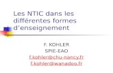 Les NTIC dans les différentes formes denseignement F. KOHLER SPIE-EAO f.kohler@chu-nancy.fr f.kohler@wanadoo.fr.