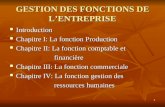 1 GESTION DES FONCTIONS DE LENTREPRISE Introduction Introduction Chapitre I: La fonction Production Chapitre I: La fonction Production Chapitre II: La