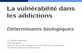 La vulnérabilité dans les addictions Déterminants biologiques Dr Vincent Laprévote CHU de Nancy Centre de Soins, dAccompagnement et de Prévention en Addictologie.