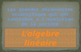 Introduction: Lalgébre linéaire Histoire du algébre linéaire Dates sur les mathématiques qui ont contribué au développement du algébre linéaire Applications.