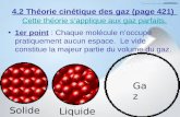 4.2 Théorie cinétique des gaz (page 421) Cette théorie sapplique aux gaz parfaits. Cette théorie sapplique aux gaz parfaits. 1er point : Chaque molécule.
