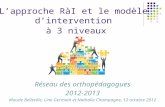 Réseau des orthopédagogues 2012-2013 Maude Belleville, Line Germain et Nathalie Champagne, 12 octobre 2012 Lapproche RàI et le modèle dintervention à 3.