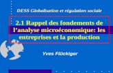 2.1 Rappel des fondements de lanalyse microéconomique: les entreprises et la production Yves Flückiger DESS Globalisation et régulation sociale.