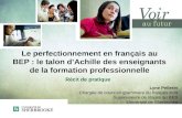 Le perfectionnement en français au BEP : le talon dAchille des enseignants de la formation professionnelle Récit de pratique Lyne Pellerin Chargée de cours.