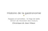 Histoire de la gastronomie Nappes et serviettes : le linge de table témoin de lévolution des moeurs Chronique de Jean Vitaux.