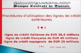 1 Procédures dutilisation des lignes de crédit extérieures -ligne de crédit italienne de EUR 36,5 millions -ligne de crédit française de EUR 40 millions.
