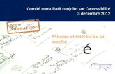 Comité consultatif conjoint sur laccessibilité 3 décembre 2012 Mission et intérêts de ce comité