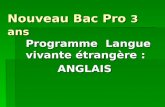Nouveau Bac Pro 3 ans Programme Langue vivante étrangère : ANGLAIS ANGLAIS.