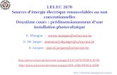 2014- Université catholique de Louvain LELEC 2670 Sources dénergie électrique renouvelables ou non conventionnelles Deuxième cours : prédimensionnement.