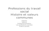 Professions du travail social Histoire et valeurs communes Histoire Valeurs Professionnalisation Les professions sociales Enjeux actuels