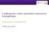 Lefficience: notre première ressource énergétique Cédric Jeanneret, responsable éco21 FEDRE 30 mai 2012.